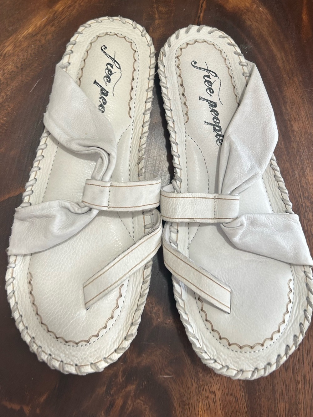 Free People Cream Knotted Leather Slide Sandals brand new